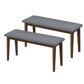 2PCS Upholstered Benches Retro Upholstered Bench Solid Rubber Wood for Kitchen Dining Room Grey and Walnut Color