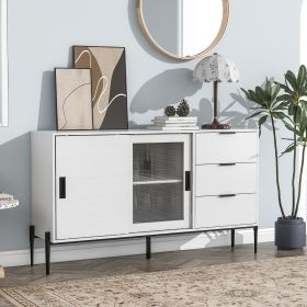 Modern Featured Storage Cabinet Sideboard with Glass Sliding Door and 3 Drawers