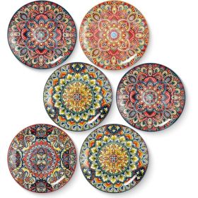 8" Colorful Salad Plates Set of 6, Ceramic Dinner Plates for Pasta, Pancakes, Steak, Porcelain Porcelain Serving Dishes