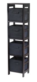 Capri 4-Section N Storage Shelf with 4 Foldable Black Fabric Baskets