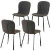 Dark Grey Faux Leather Dining Chairs Set of 4,Mid-Century Modern Upholstered PU Leather Chairs,for Kitchen Dining Room