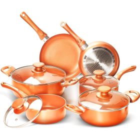 10pcs Cookware Set Ceramic Nonstick Soup Pot/Milk Pot/Frying Pans Set Copper Aluminum Pan with Lid, Induction Gas Compatible