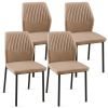 Beige PU Leather Dining Chairs Living Room Chair Modern Kitchen Armless Side Chair with Metal Legs(Set of 4)