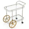 2-Tier Tempered Glass Bar Cart with 2 Large Aluminum Wheels and 2 Rolling Casters