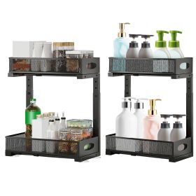 2Pcs Under Sink Organizer 2 Tier Pull Out Cabinet Baskets Storage Shelf Sliding Storage Drawers Rack with 5 Adjustable Height Mesh Baskets for Home Ki