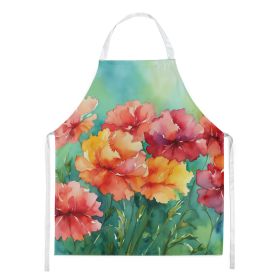 Ohio Scarlet Carnations in Watercolor Apron Cooking Kitchen Server Baking Crafts Gardening for Adult Women Men, Unisex, Large, Multicolor