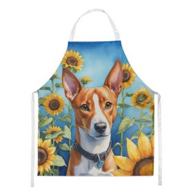 Basenji in Sunflowers Apron Cooking Kitchen Server Baking Crafts Gardening for Adult Women Men, Unisex, Large, Multicolor