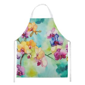 Orchids in Watercolor Apron Cooking Kitchen Server Baking Crafts Gardening for Adult Women Men, Unisex, Large, Multicolor