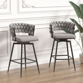 Bar Chair Linen Woven Bar Stool Set of 2,Black legs Barstools No Adjustable Kitchen Island Chairs