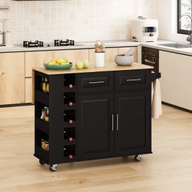 Multi-Functional Kitchen Island Cart with 2 Door Cabinet and Two Drawers,Spice Rack, Towel Holder, Wine Rack