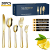 Golden Silverware Set 20 Pieces Stainless Steel Flatware Set, Kitchen Utensil Set Service for 5, Tableware Cutlery Set for Home & Restaurant