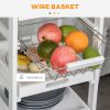 HOMCOM Mobile Kitchen Cart, Rolling Kitchen Island with Storage, Solid Wood Frame Utility Cart with Wire Fruit Baskets, Trays and Drawer, White