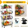 Fruit Vegetable Storage Basket for Kitchen - 4 tier Stackable Metal Wire Baskets Cart with Rolling Wheels Utility Fruits Rack Produce Snack Organizer