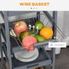 Mobile Rolling Kitchen Island Trolley Serving Cart with Underneath Drawer & Slide-Out Wire Storage Basket, Grey