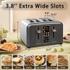 Toaster 4 Slice, Stainless Toaster LCD Display & Touch Button, 6 Bread Selection, 7 Shade Settings, 1800W, Dark Metallic