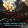 NutriChef Double Induction Cooktop-Portable 120V Digital Ceramic Dual Burner w/ Kids Safety Lock - Works with Flat Cast Iron Pan