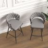 Bar Chair Linen Woven Bar Stool Set of 2,Black legs Barstools No Adjustable Kitchen Island Chairs