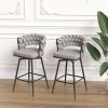 Bar Chair Linen Woven Bar Stool Set of 2,Black legs Barstools No Adjustable Kitchen Island Chairs