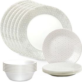 Vitrelle 18 Piece Glass Dinnerware Sets, Service for 6, Triple Layer Chip & Crack Resistant Glass Plate and Bowl Sets (Color: Knox)