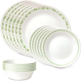 Vitrelle 18 Piece Glass Dinnerware Sets, Service for 6, Triple Layer Chip & Crack Resistant Glass Plate and Bowl Sets (Color: Blossom Green)