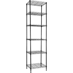 6 Wire Shelving Steel Storage Rack Adjustable Unit Shelves for Laundry Bathroom Kitchen Pantry Closet (Color: Black)