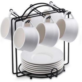 Espresso Cups Set with Saucers and Metal Stand Coffee Cup Set of 6 4 oz Cappuccino Cups Teacup for Tea Party (Color: White-4.0 Ounces)