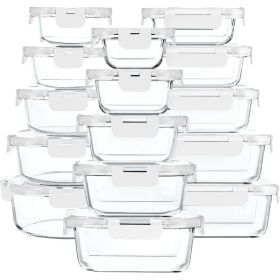 30 Pieces Glass Food Storage Containers with Snap Locking Lids,Glass Meal Prep Containers Set - Lunch Containers,Microwave (Color: White)