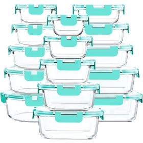 30 Pieces Glass Food Storage Containers with Snap Locking Lids,Glass Meal Prep Containers Set - Lunch Containers,Microwave (Color: Green)