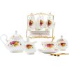 22-Pieces Porcelain Tea Set,Vintage Floral Tea Gift Sets,Cups& Saucer Service for 6, with Spoons,Teapot,Sugar Bowl,Creamer