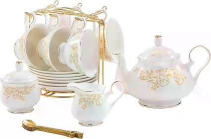 22-Pieces Porcelain Tea Set,Vintage Floral Tea Gift Sets,Cups& Saucer Service for 6, with Spoons,Teapot,Sugar Bowl,Creamer (Color: Vines Flowers Set)