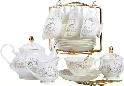 22-Pieces Porcelain Tea Set,Vintage Floral Tea Gift Sets,Cups& Saucer Service for 6, with Spoons,Teapot,Sugar Bowl,Creamer (Color: Gold Rim phoenix set)