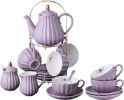 Fine China Pink Coffee Cup/Teacup Set, 8 OZ Cups& Saucer Service for 4, with Teapot-Sugar Bowl-Cream Pitcher Teaspoons and