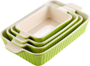 Set of 4, Porcelain Baking Pans Set for Oven, Casserole Dish, Ceramic Rectangular Baking Dish Lasagna Pans (Color: Green)