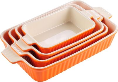 Set of 4, Porcelain Baking Pans Set for Oven, Casserole Dish, Ceramic Rectangular Baking Dish Lasagna Pans (Color: Orange)