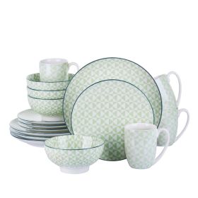 Vancasso Haruka 16-Pieces Porcelain Hand Painted Japanese Style Tableware Set with 4*Dinner Plate Dessert Plate Bowl Mug Set (Color: VC-MIDORI-SL 16PCS)