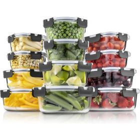 24 Piece Glass Storage Containers with Lids - Leak Proof, Dishwasher Safe Glass Food Storage Containers for Meal Prep (Color: Grey)