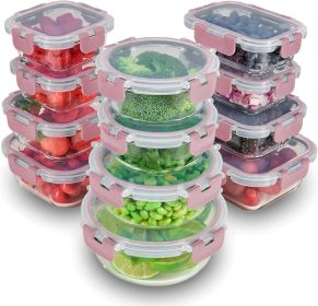 24 Piece Glass Storage Containers with Lids - Leak Proof, Dishwasher Safe Glass Food Storage Containers for Meal Prep (Color: Pink)