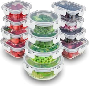 24 Piece Glass Storage Containers with Lids - Leak Proof, Dishwasher Safe Glass Food Storage Containers for Meal Prep (Color: White)