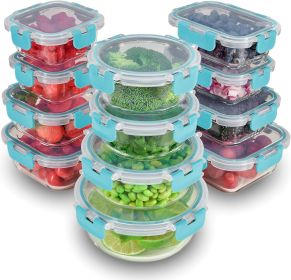 24 Piece Glass Storage Containers with Lids - Leak Proof, Dishwasher Safe Glass Food Storage Containers for Meal Prep (Color: Teal)