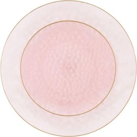 64 Piece Combo Plates Set includes 32 7'' inch Plates&32 10'' inch Plate White Plastic Floral Design Party Plates With Gold Rim (Color: Hammered Pink, Plate Size: 64 Piece)