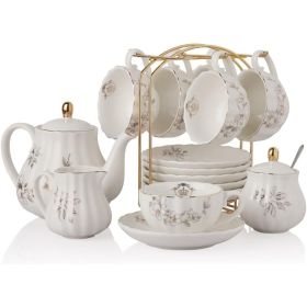 Porcelain Tea Sets British Royal Series, 8 OZ Cups & Saucer Service for 6, Teapot Sugar Bowl Cream Pitcher spoons, Teaware Sets (Color: Morning Glory Flower)