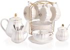 Porcelain Tea Sets British Royal Series, 8 OZ Cups & Saucer Service for 6, Teapot Sugar Bowl Cream Pitcher spoons, Teaware Sets