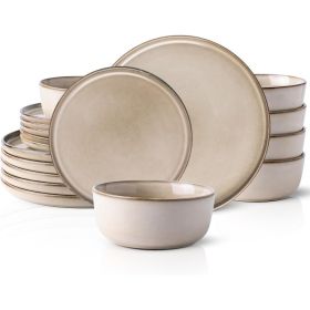 Ceramic Dinnerware Sets for 6, 18 Pieces Stoneware Plates and Bowls Sets, Chip and Scratch Resistant Dishes, Dishwasher (Color: Cappuccino  for 6)