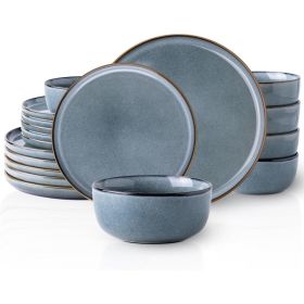 Ceramic Dinnerware Sets for 6, 18 Pieces Stoneware Plates and Bowls Sets, Chip and Scratch Resistant Dishes, Dishwasher (Color: Space Blue  for 6)