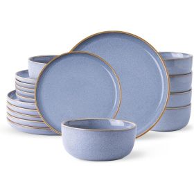 Ceramic Dinnerware Sets for 6, 18 Pieces Stoneware Plates and Bowls Sets, Chip and Scratch Resistant Dishes, Dishwasher (Color: Reactive Blue  for 6)