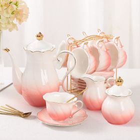 22 Pieces 6 Piece White Porcelain Tea Set With Gold Trim Luxury English Tea Party Set (with Stand) Coffeeware Teaware Tools Bar (Color: Pink)