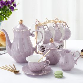 22 pcs White Porcelain Tea Set for 6, Luxury British Style Tea/Coffee Cup Set with Golden Trim, Beautiful Tea Set for Women, (Color: Lavender Purple)