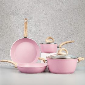 Pink Ceramic Cookware Set Kitchen Cooking Sets Induction Pot and Pan w/Frying Pans, Saucepans, Casserole, Non-Toxic (Color: 6 Pcs Pink)