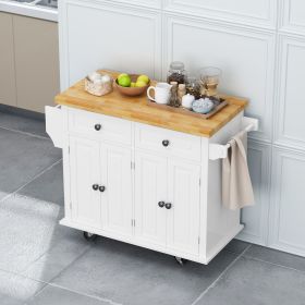 Kitchen Island Cart with Two Storage Cabinets and Two Locking Wheels,43.31 Inch Width,4 Door Cabinet and Two Drawers,Spice Rack, Towel Rack (Color: White)