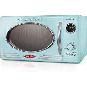 Retro Countertop Microwave Oven, 800-Watt, 0.9 cu ft - 12 Pre-Programmed Cooking Settings - Digital Clock, Kitchen Appliances (Color: Aqua)